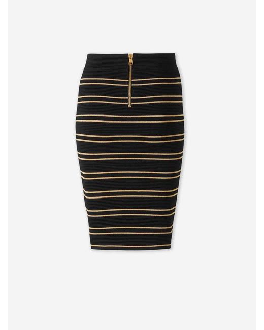 Balmain Black Striped Midi Skirt