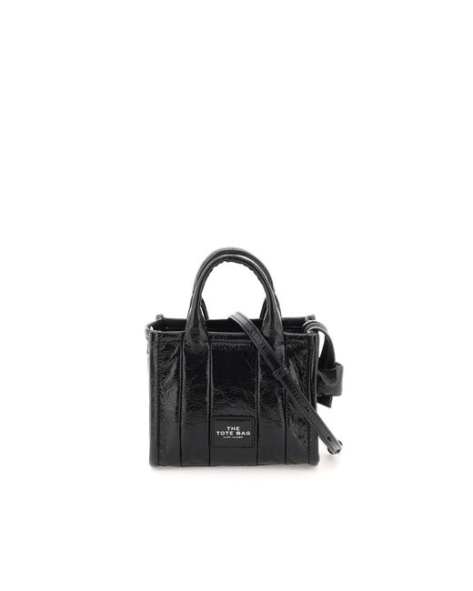 Marc Jacobs Leather 'the Shiny Crinkle Micro Tote' Bag in Black Lyst