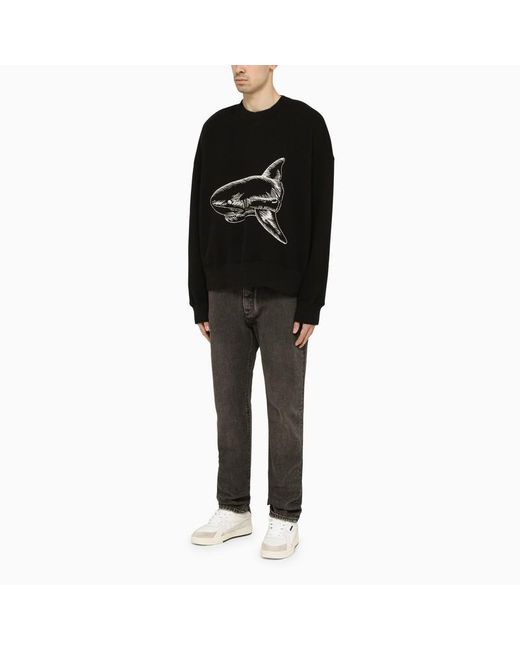 Palm Angels Black Split Shark Crewneck Sweatshirt for men