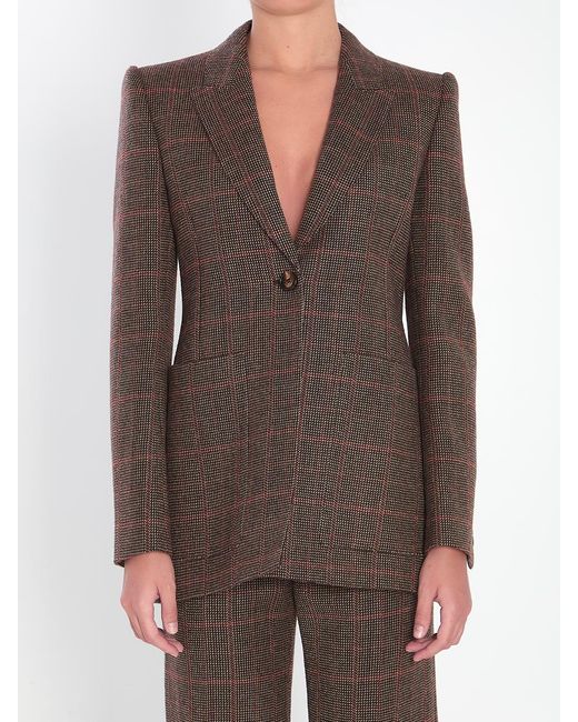 Chloé Brown Checked Wool Tailored Jacket