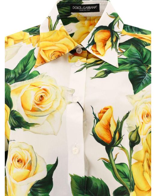 Dolce & Gabbana Metallic Cropped Shirt With Rose-Print
