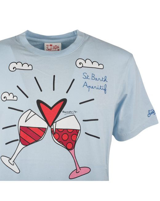 Saint Barth Blue Light T-Shirt With Print And Embroidery Aperitif St. Barth for men