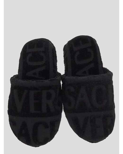 Versace Black Home All-Over Logo Slippers