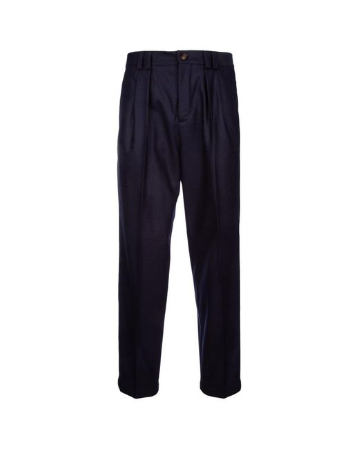 Brunello Cucinelli Blue Straight Leg Pleated Tailored Pants for men