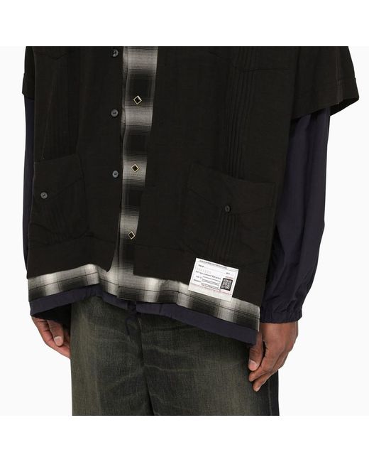 Maison Mihara Yasuhiro Black Three Layer Hooded Shirt for men