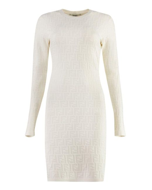 Fendi White Jacquard Knit Mini-Dress
