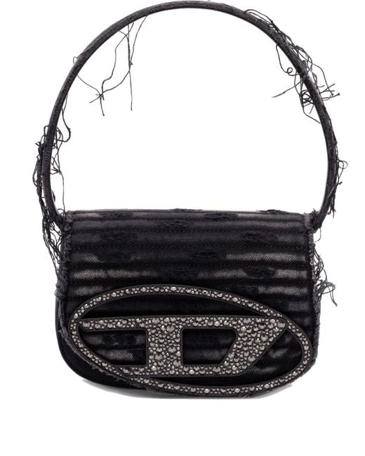 DIESEL Black 1Dr Shoulder Bag With Rhinestones And Fringe
