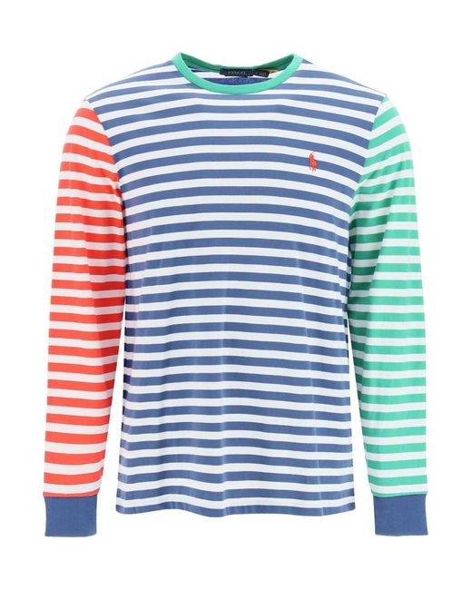 Polo Ralph Lauren Color-block Striped Long-sleeved T-shirt in Blue