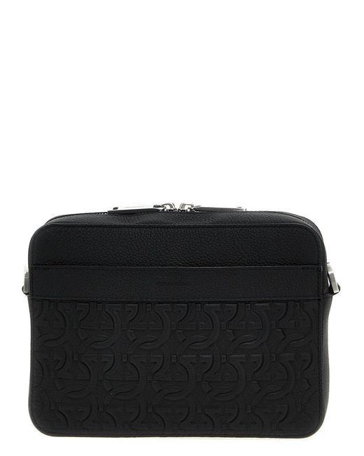 Ferragamo Black Embossed Logo Crossbody Bag for men