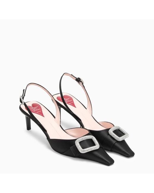 Roger Vivier Black Décolleté Dorsay Slingback With Rhinestone Buckle