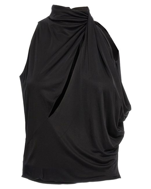 Versace Black Draped Cut-out Top Tops