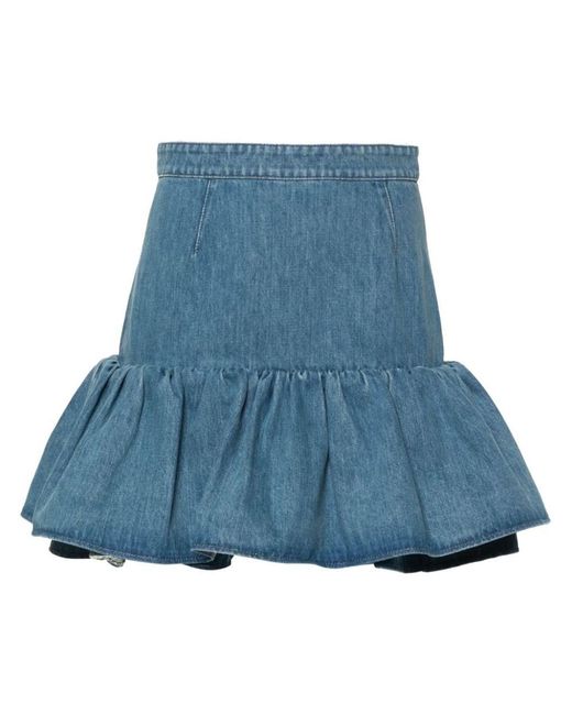 Patou Blue Cotton Blend Peplum Denim Skirt