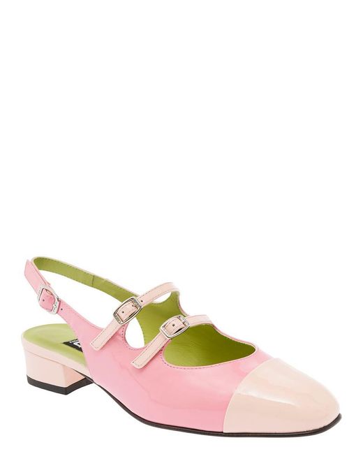CAREL PARIS 'abricot' Pink Slingback Mary Janes With Contrasting Toe In Leather Woman