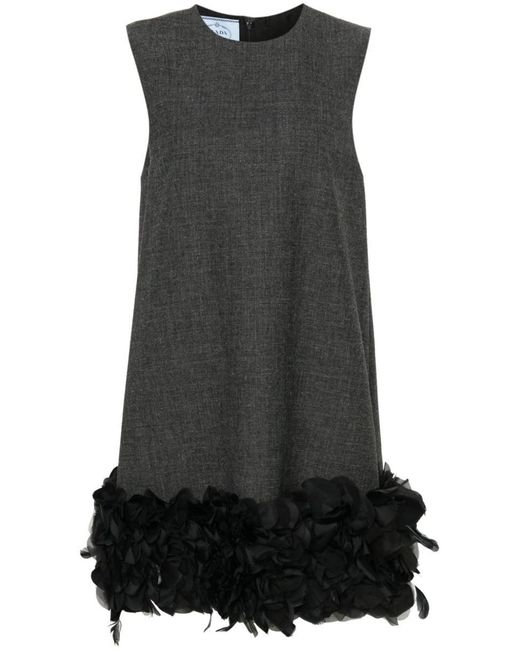 Prada Black Feather-detail Mini Dress