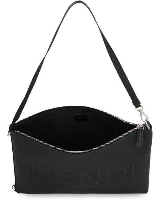 Fendi Black Grainy Leather Mini Pouch Handbag for men