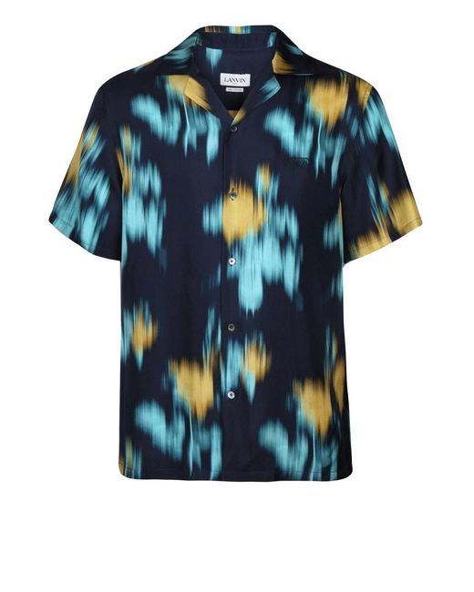 Lanvin Blue Silk Shirt With Bowling Print for men