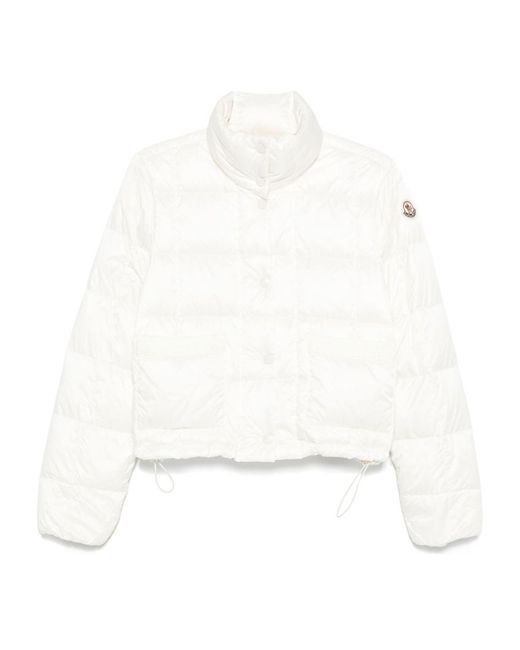 Moncler White Crop Down Jacket With Drawstring