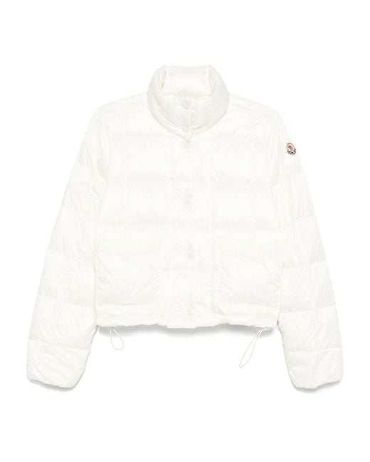 Moncler White Crop Down Jacket With Drawstring