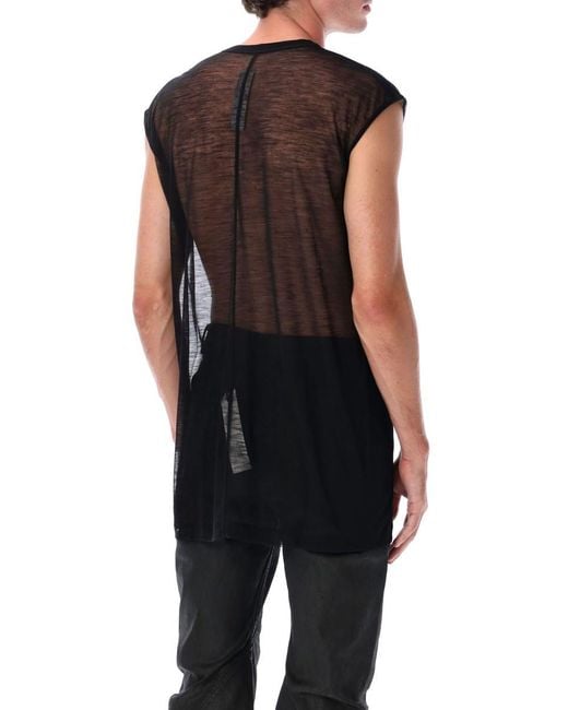 Rick Owens Black Sheer Wool Deep V Tank for men