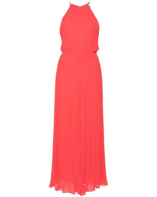 Michael Kors Red Pleated Long Jumpsuit