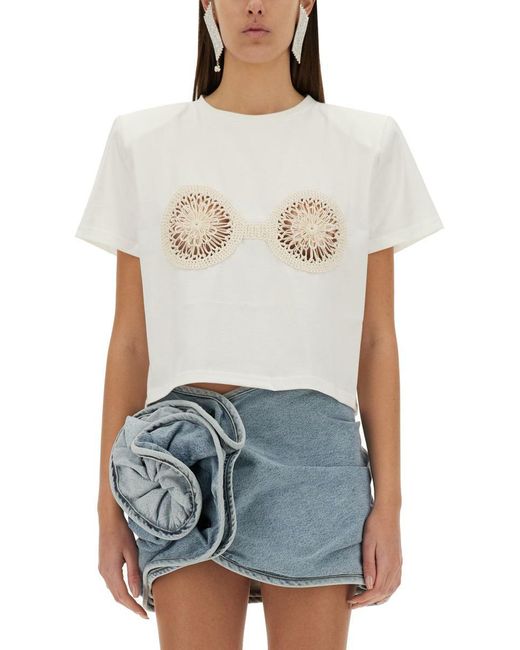 Magda Butrym White T-Shirt With Crochet Bra