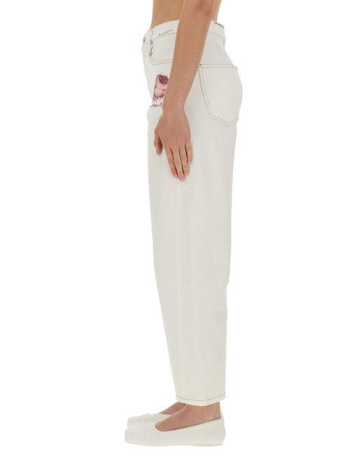 Marni White Pants With Flower Appliqué