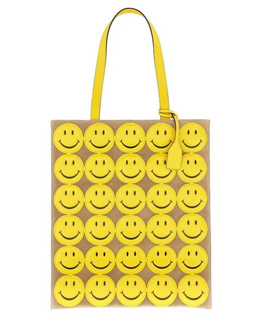 Moschino Yellow Mini Smiley Shopper Handbag