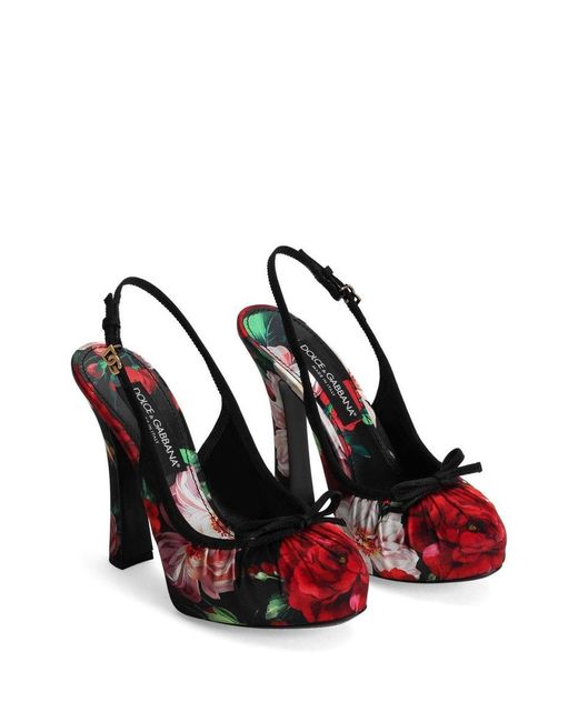 Dolce & Gabbana Pink Flower Print Satin Pumps