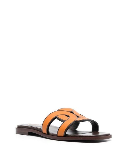 Tod's Brown Cut-out Leather Slides