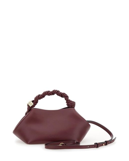 Ganni Brown Bou' Handbag With Butterfly Logo And Hand-Braided Strands