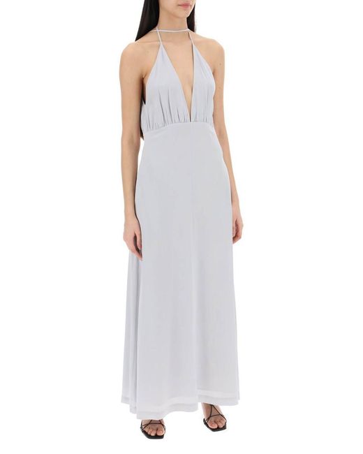 Totême  White Toteme Silk Dress With Double Halter Neckline