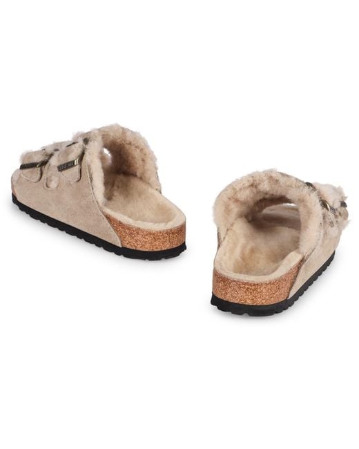 Birkenstock Pink Arizona Leather And Fur Slides