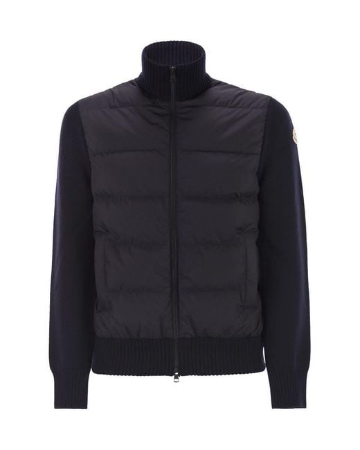 Moncler Black Wool Padded Cardigan With Zip for men
