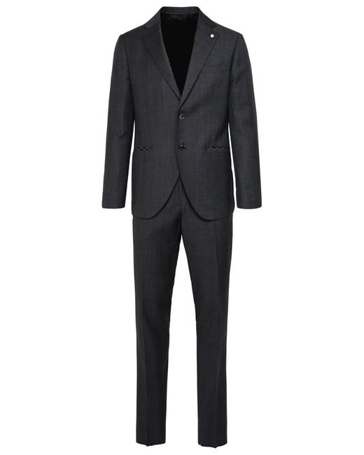 Luigi Bianchi Black Gray Wool Suit for men