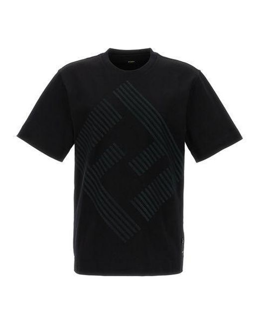 Fendi Black Embroidered Oversized Logo T Shirt. for men