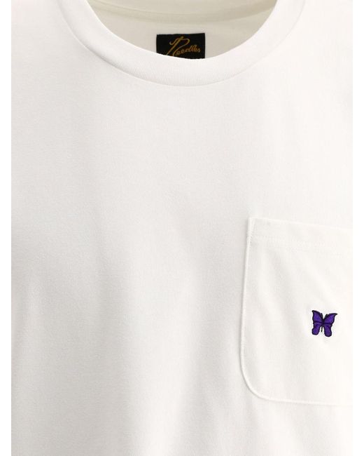Needles White T-Shirt With Embroidery And Patch Pocket for men