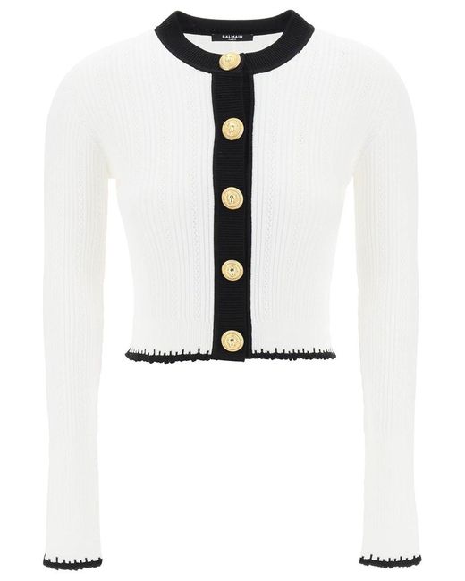 Balmain Black Bicolor Knit Cardigan With Embossed Buttons