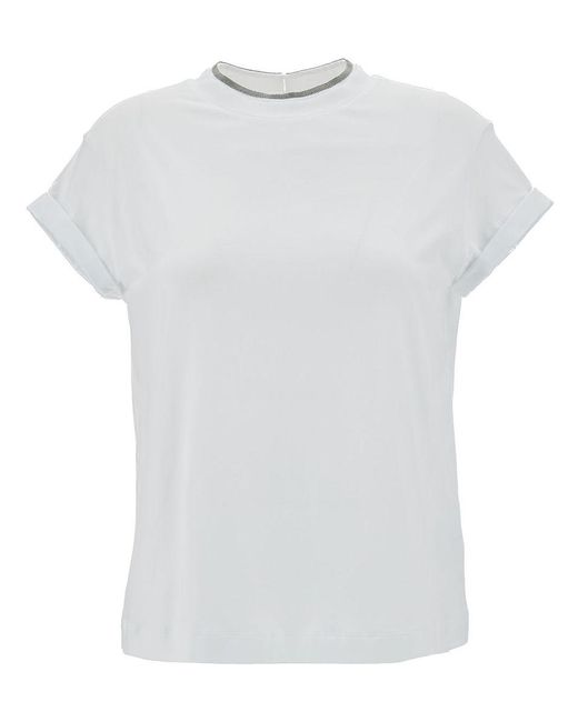 Brunello Cucinelli White Contrast Layered T-Shirt