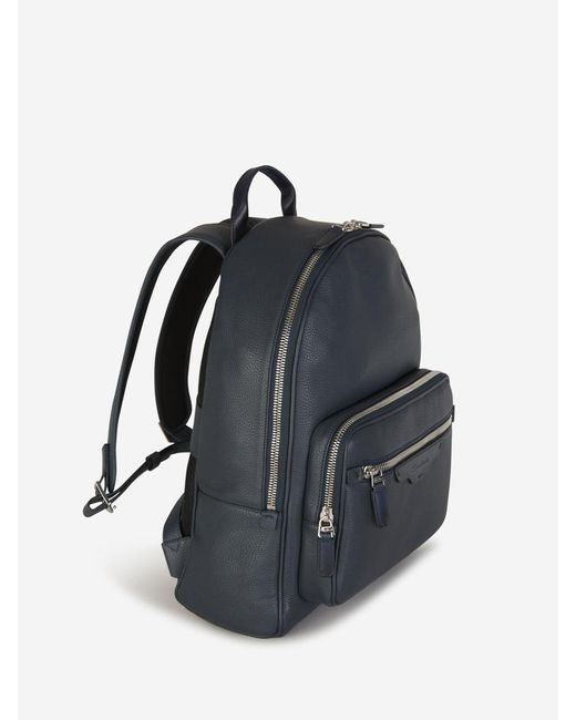 Santoni Blue Logo Leather Backpack for men
