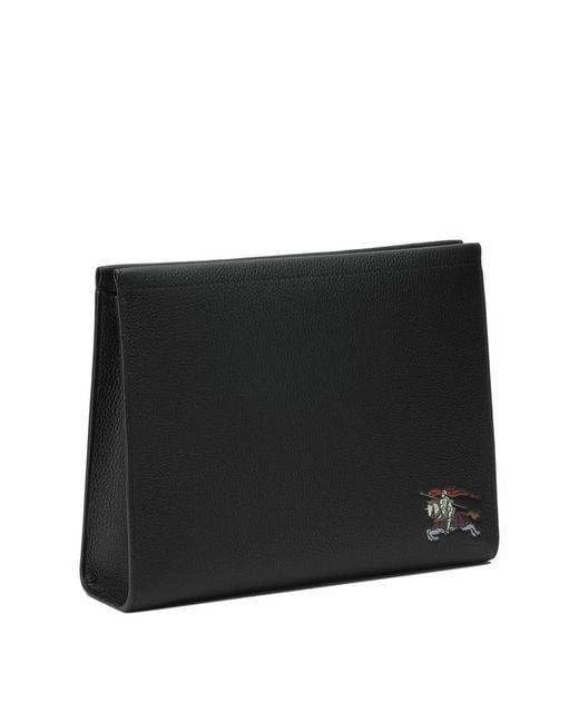 Burberry Black Leather Clutch Bag With Ekd for men