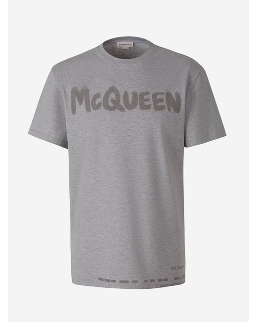 Alexander McQueen Gray Printed Logo T-shirt for men