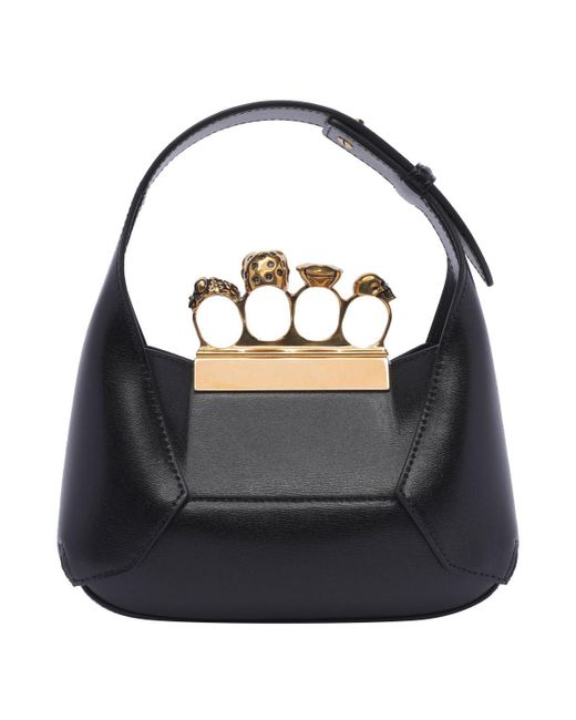 Alexander McQueen The Jewelled Hobo Mini Bag In Black And Gold
