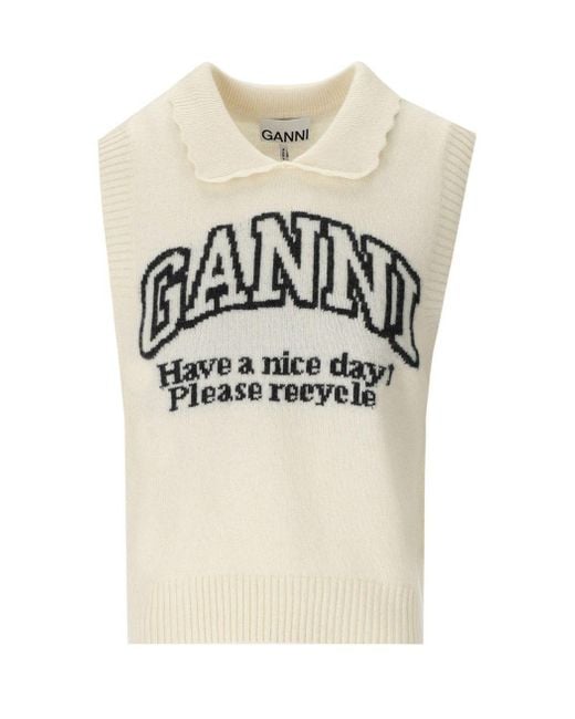 Ganni Natural Cream Logoed Vest