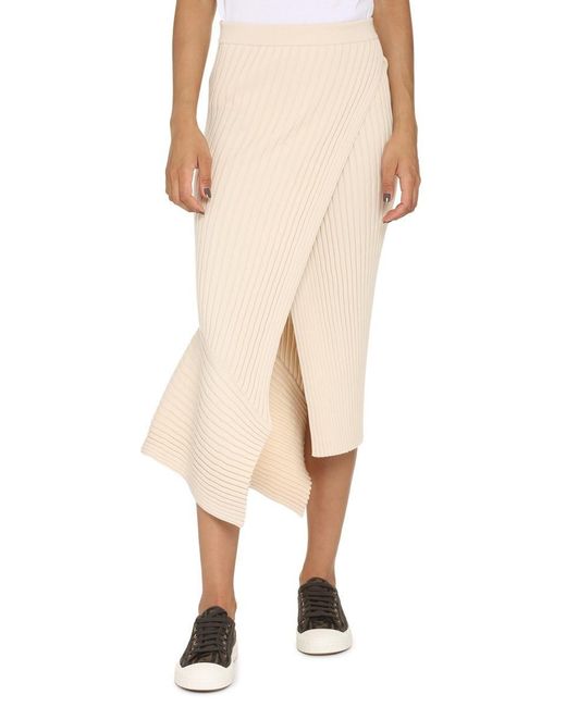 Stella McCartney Ribbed Knit Skirt in Natural | Lyst