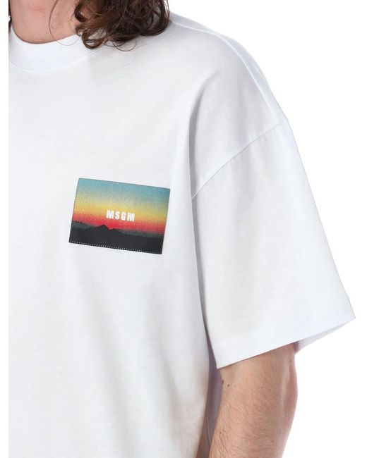 MSGM White Sunrise Patch T-Shirt for men