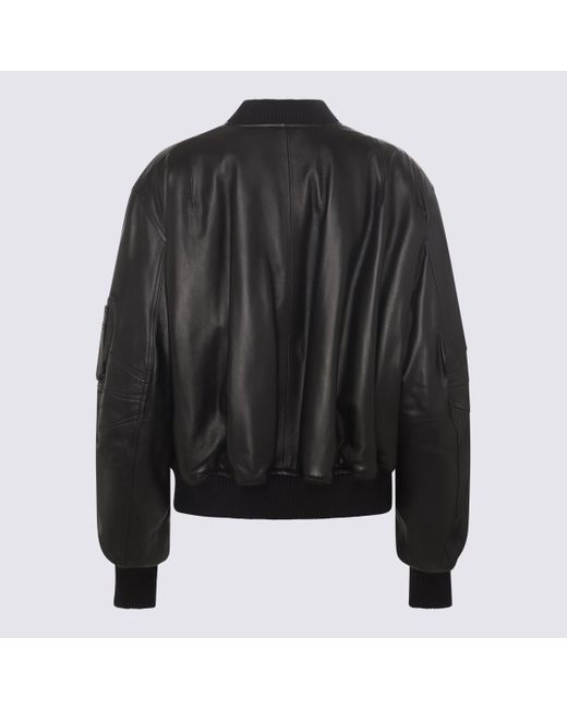 The Attico Black Leather Bomber Jacket