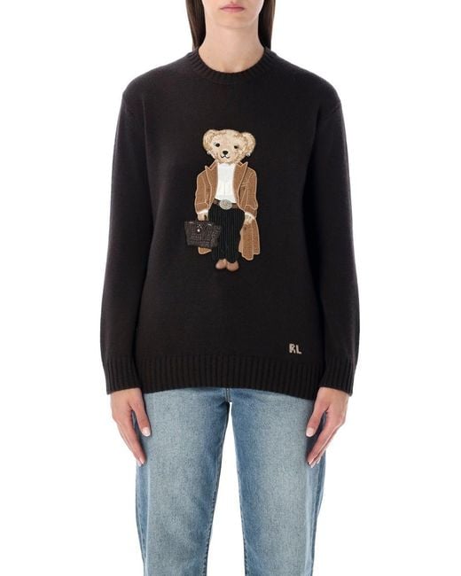 Ralph Lauren Black Cashmere Polo Bear Sweater