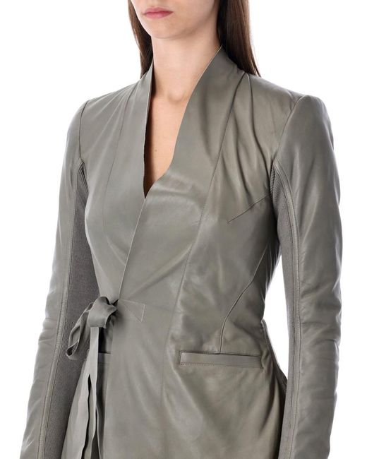 Rick Owens Gray Leather Wrap Jacket