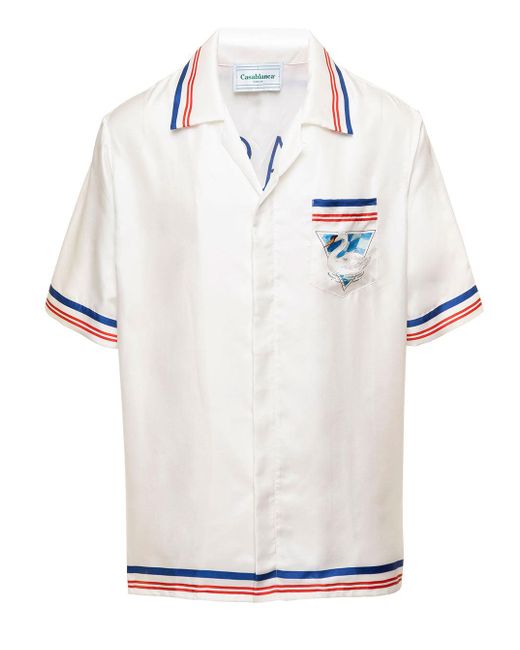 CASABLANCA White 'par Avion' Cuban Short Sleeves Shirt In Silk Man for men