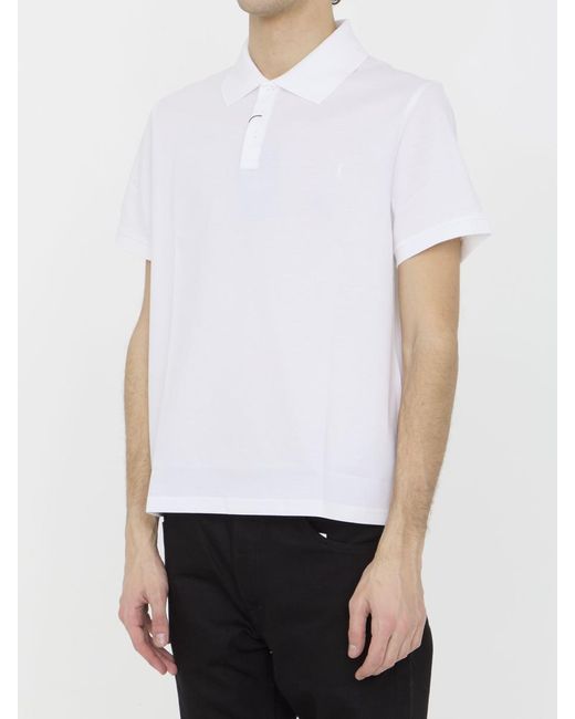 Saint Laurent White Monogram Polo Shirt for men